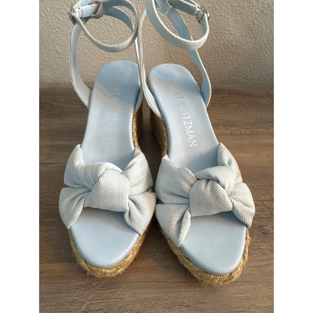 Stuart Weitzman Playa Womens 7.5B Espadrille Wedge Sandals Blue Denim